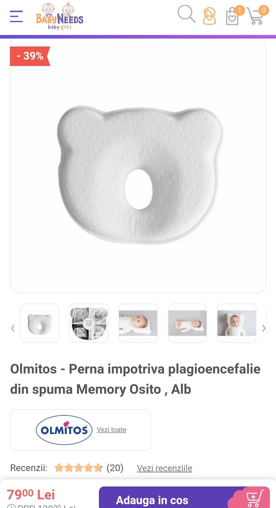 Olmitos - Perna impotriva plagioencefalie din spuma Memory Osito , Alb