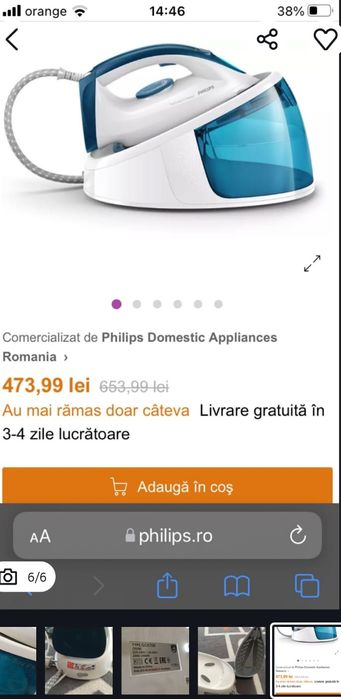 Statie fier de calcat cu aburi Philips GC6722 Fastcare compact