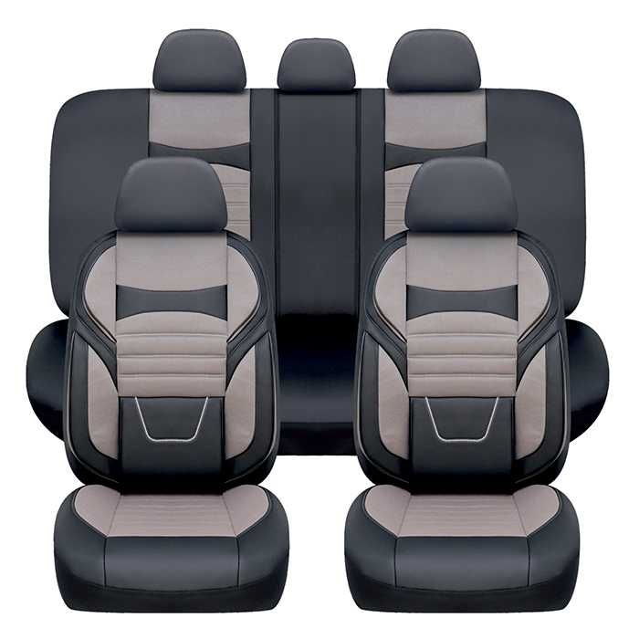 Тапицерия за кола, 11ч., еко кожа и плат, сив