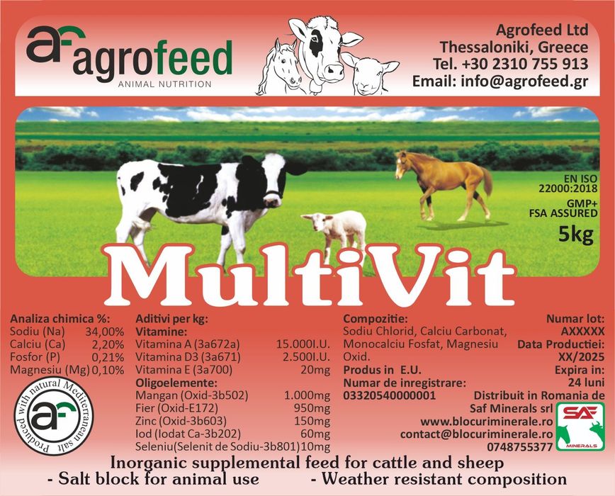 Sare vitaminizat bloc mineral cu vitamine și oligoelemente