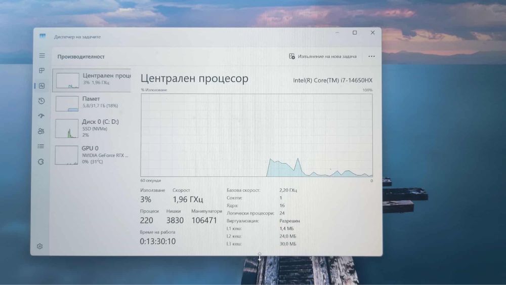 Геймърски лаптоп Acer nitro v 16/ i7 14650HX/ RTX 4060/ 32gb DDR5/ 1TB
