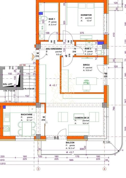 Apartament de Lux 3 camere 68 mp+balcon 16.3 mp-etaj 1-Central