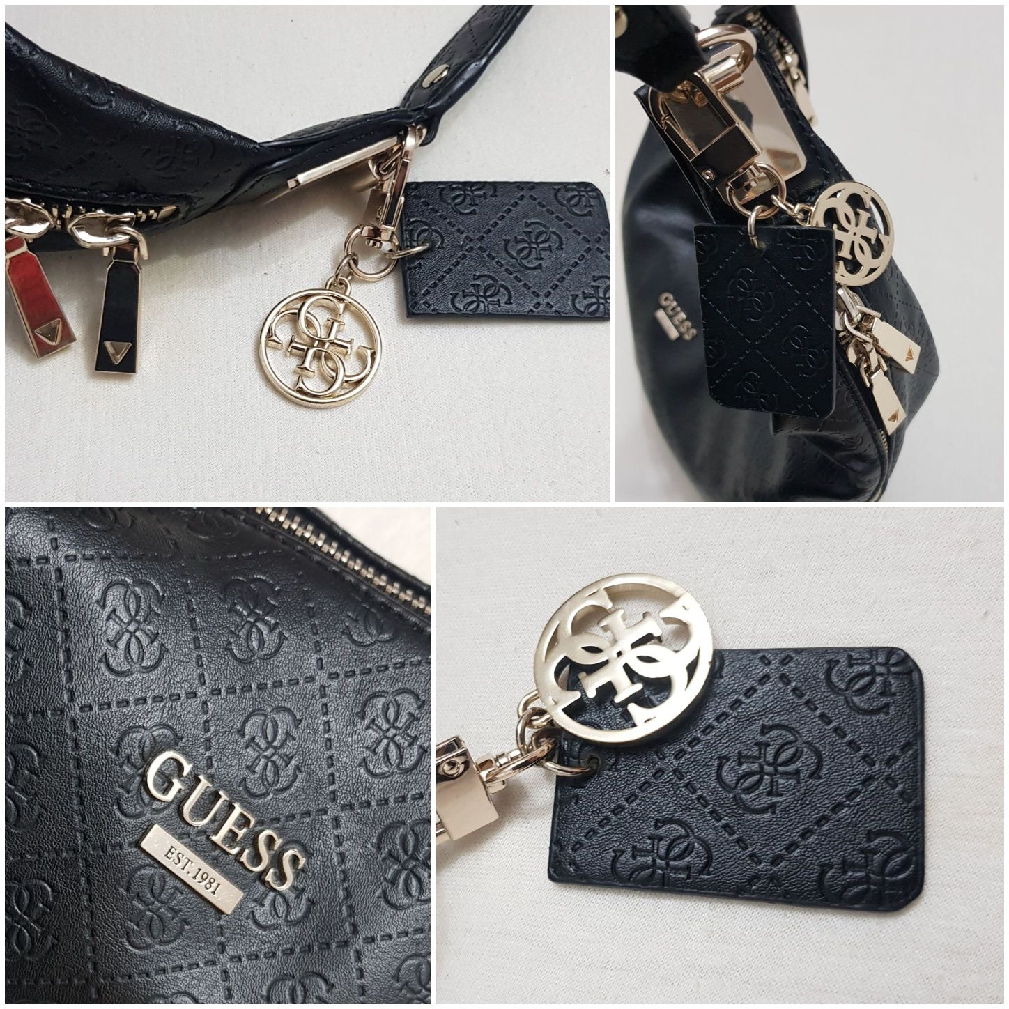 Geanta originala Guess ptr dame, piele neagră, curea umăr, extensibilă