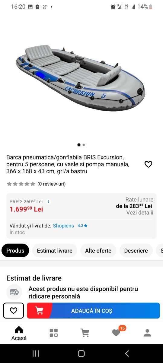 Barca pneumatica/gonflabila BRIS Excursion, pentru 5 persoane, cu vasl