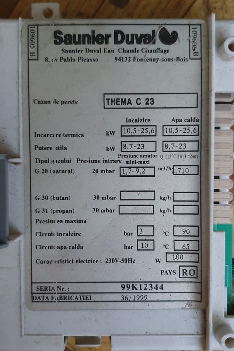 Vând piese centrala termică Saunier Duval  și Instant apă Vaillant