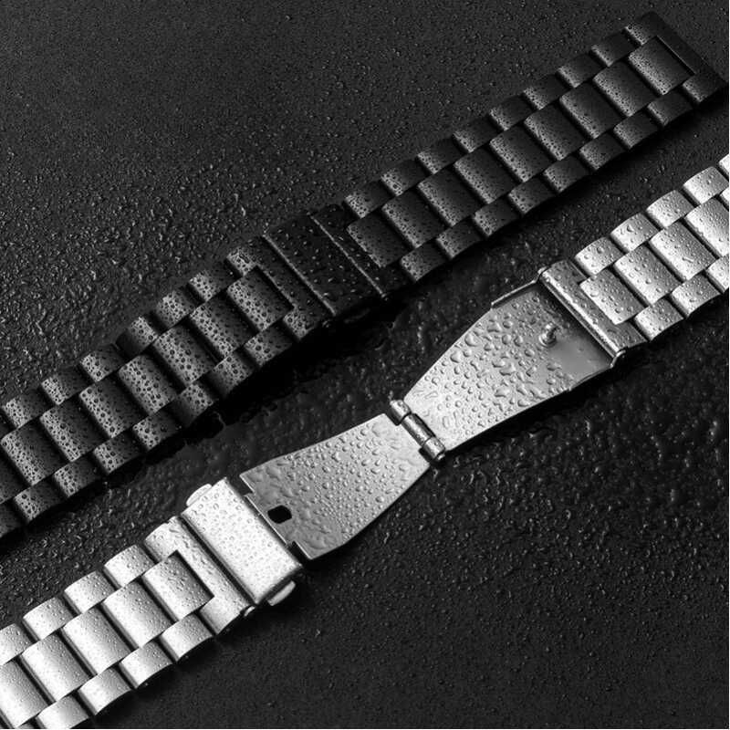 Curea metalica ceas, otel inoxidabil, 22 mm, negru/argintiu