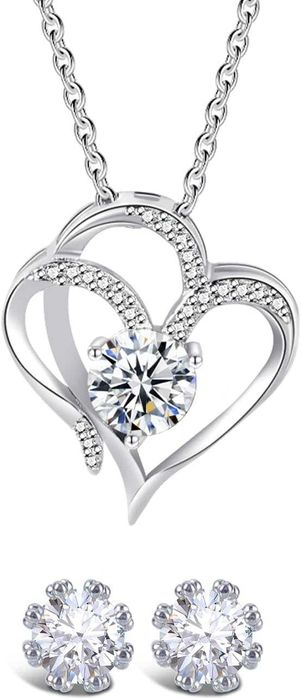 Сребърен комплект колие и обици с камъни Луксозна кутийка с рози