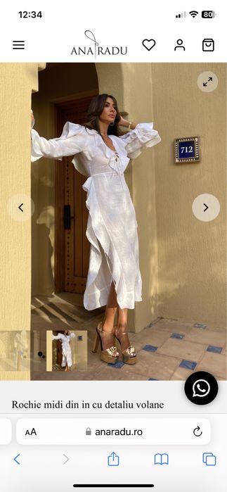Rochie midi din in cu detaliu volane Ana Radu