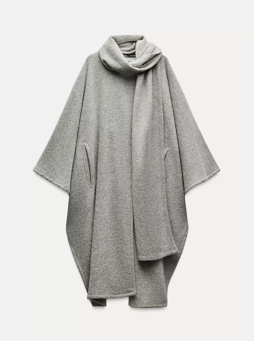 Пальто пончо из смесовой альпаки Zara зара серое новое