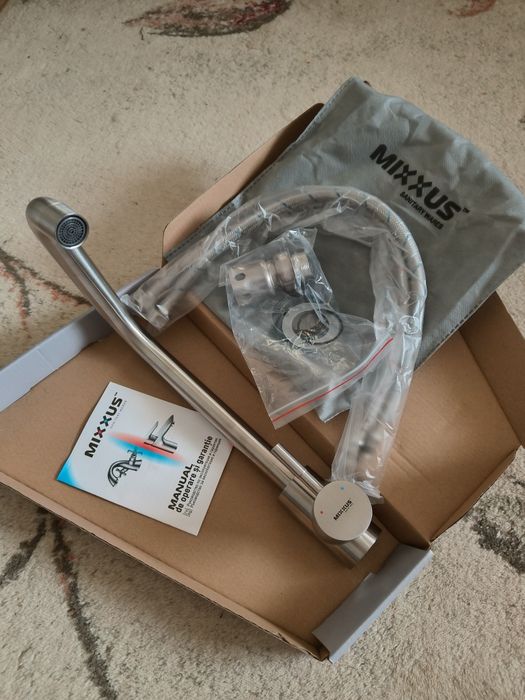 Baterie pentru chiuvetă bucătărie inox, finisaj satinat