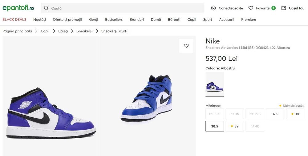 Sneakers Air Jordan 1 Mid (GS) DQ8423 402 Albastru – MARIMEA 38,5