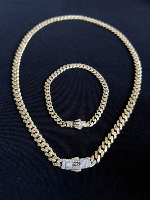 Set lanț și brățară aur 14K – model cubanez Monaco Chain – aur nou