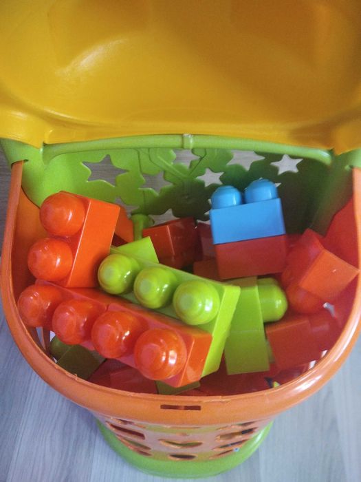 Детска пазарска количка, интерактивна - 55 см. + конструктор 54 части