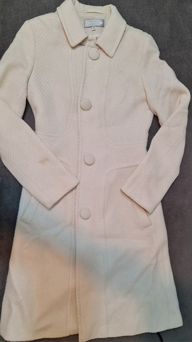 Pardesiu de lână pentru femei, alb-crem, marime S