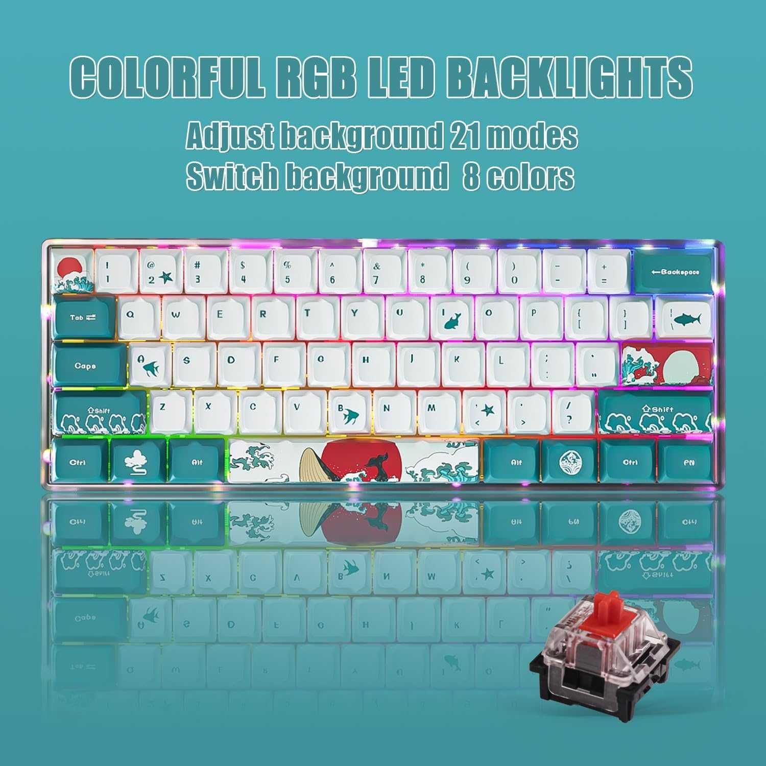 MIHIYIRY 60% кабелна игрална клавиатура, 61 клавиша SK, RGB подсветка
