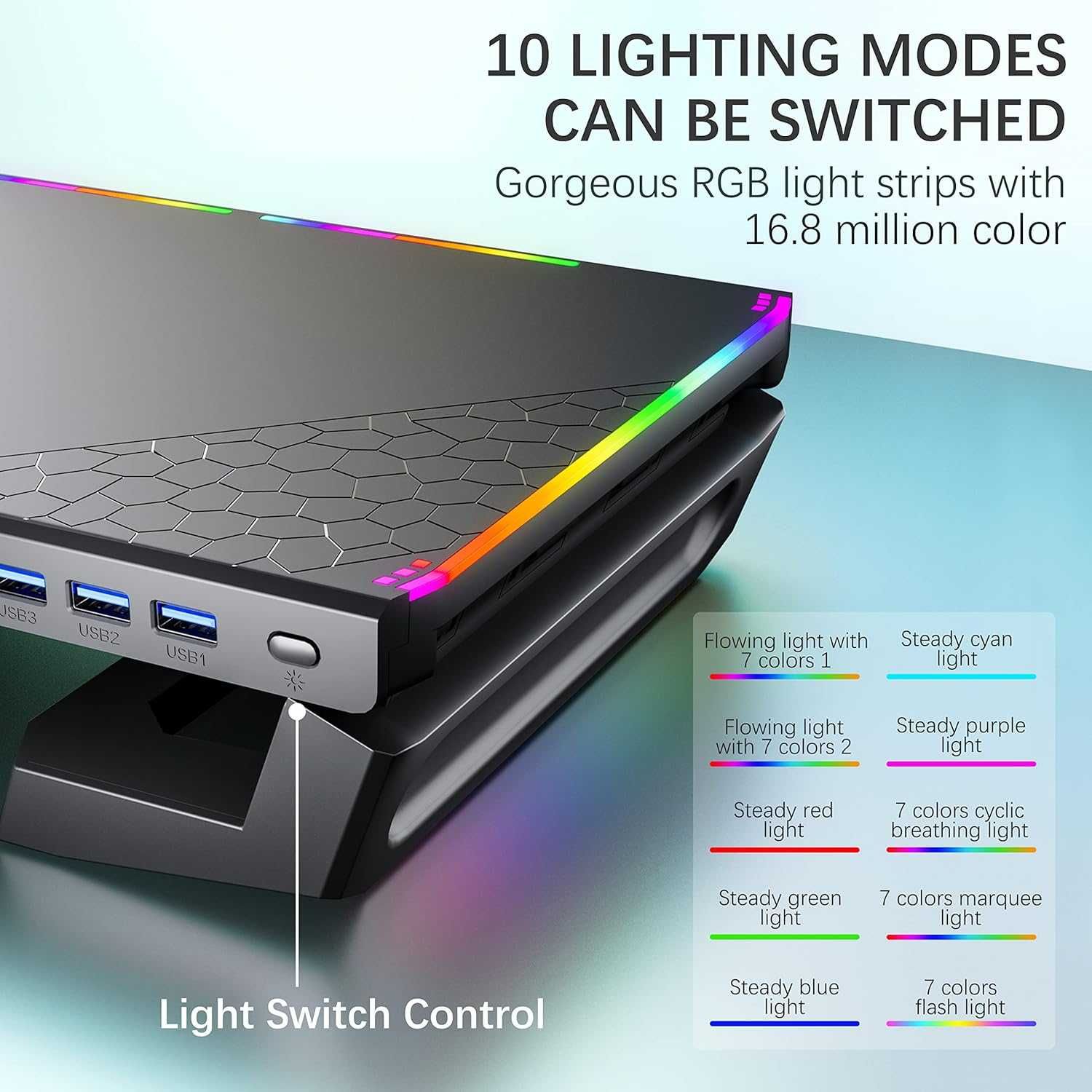 Чисто нова Стойка за монитор MOOJAY S57, RGB светлини, 4 USB 3.0 порта