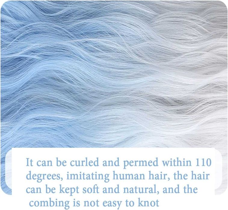 Чуплива аниме омбре перука бяла / синя