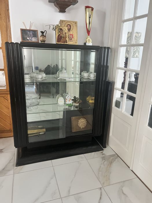 Set mobilier Art Deco autentic-lemn masiv,finisaj negru lucios