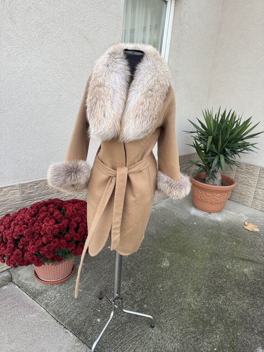 Palton Alpaca cu blana naturala si lana de alpaca