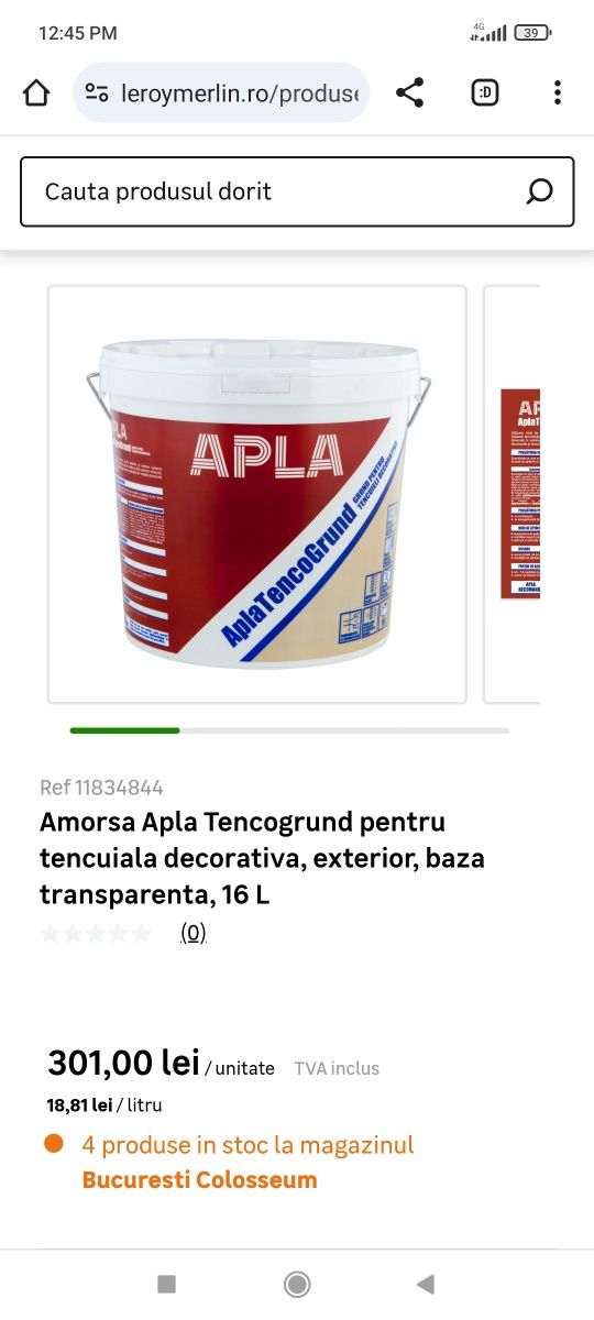 Tencuiala amorsa decorativa Apla 25 kg NOU