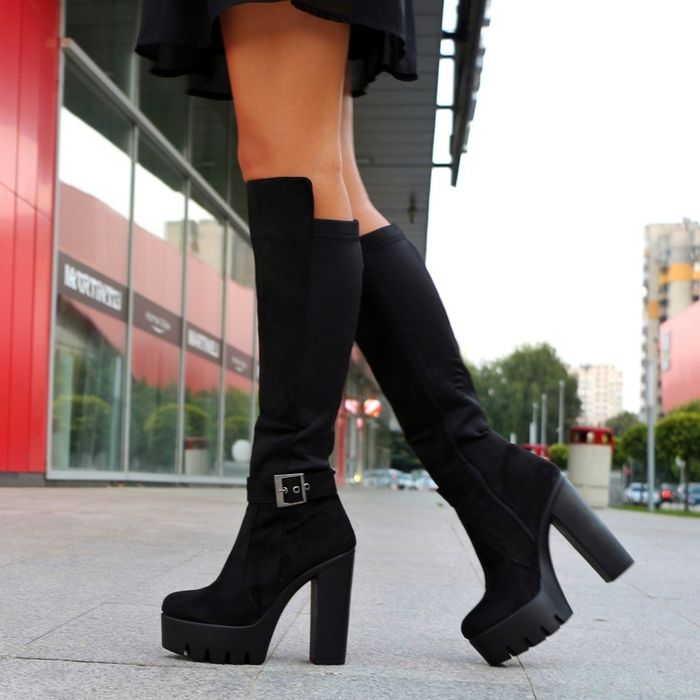 Ботуши на ток - черен велур (36-40)