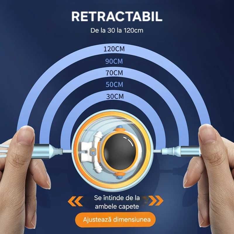 Cablu 3in1 Telescopic. Date/Încărcare Fast Charge. UsbC/Micro/IOS Bej