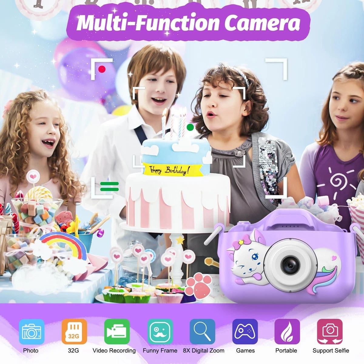 Цифрова камера за деца 3-8 години, HD 1080P, 32GB SD карта