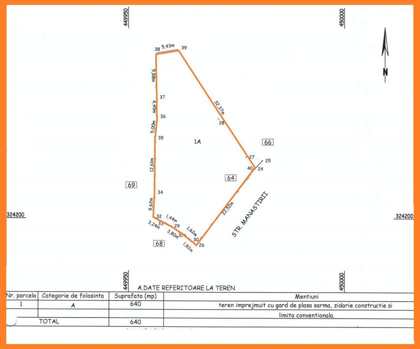 Teren intravilan 640 mp, D = 22,5 m, zona centrala - str. Manastirii