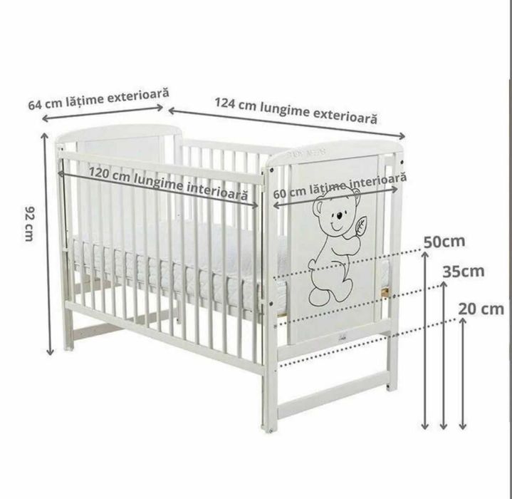 Pătuț copii , pătuț din lemn ,esență tare .Bonus saltea și husa !