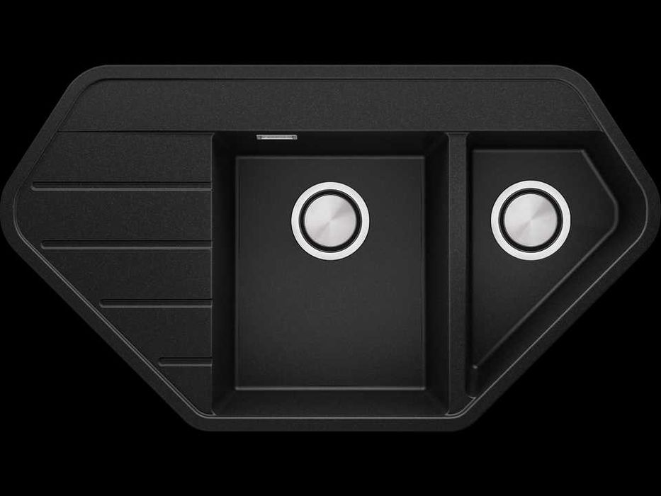 Черна ъглова кухненска гранитна мивка Копенхаген 900 Corner 900x500 мм