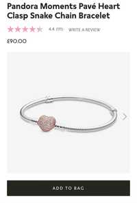 Pandora Moments Pavé Heart
Clasp Snake Chain Bracelet