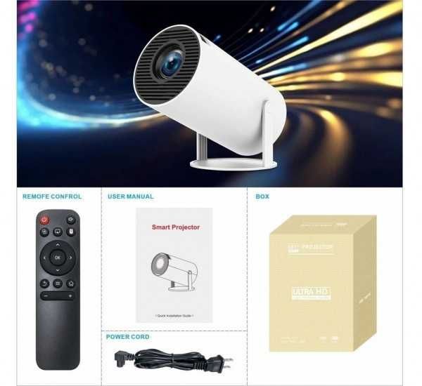 Видеопроектор HY300, 4K 1080P, Android 11, WiFi 5G, Bluetooth 5.0, бял