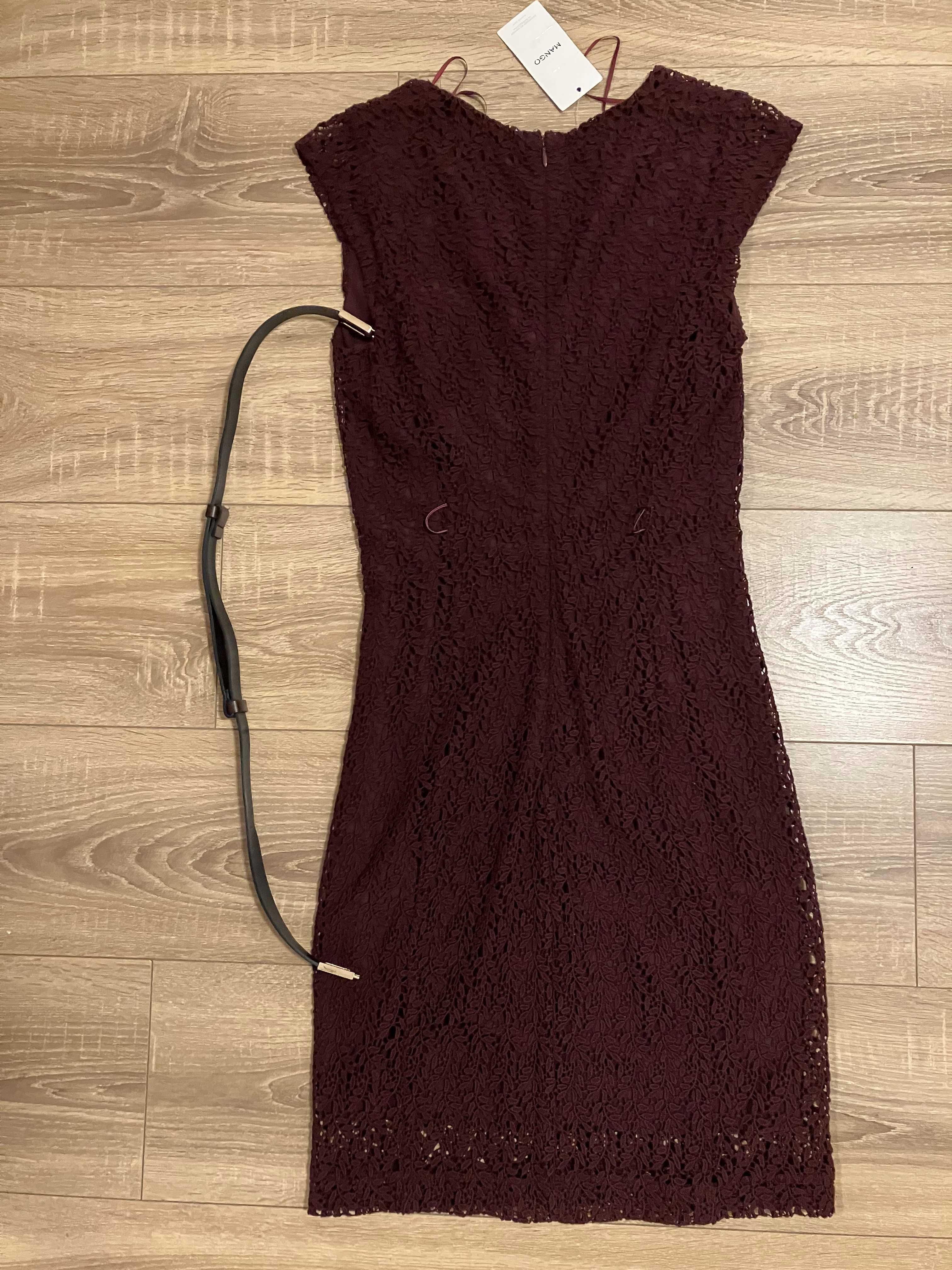 Rochie midi din dantela grena burgundy Mango XS