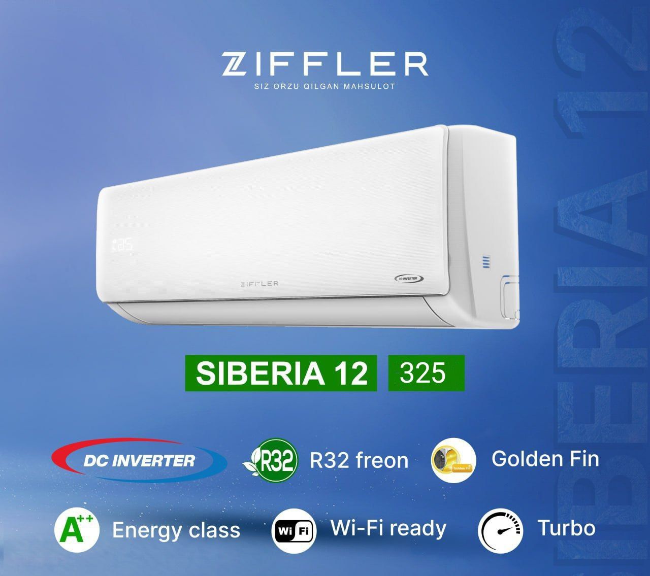 Кондиционер Ziffler 12 DC Inverter Model : Siberia (R32) Доставка