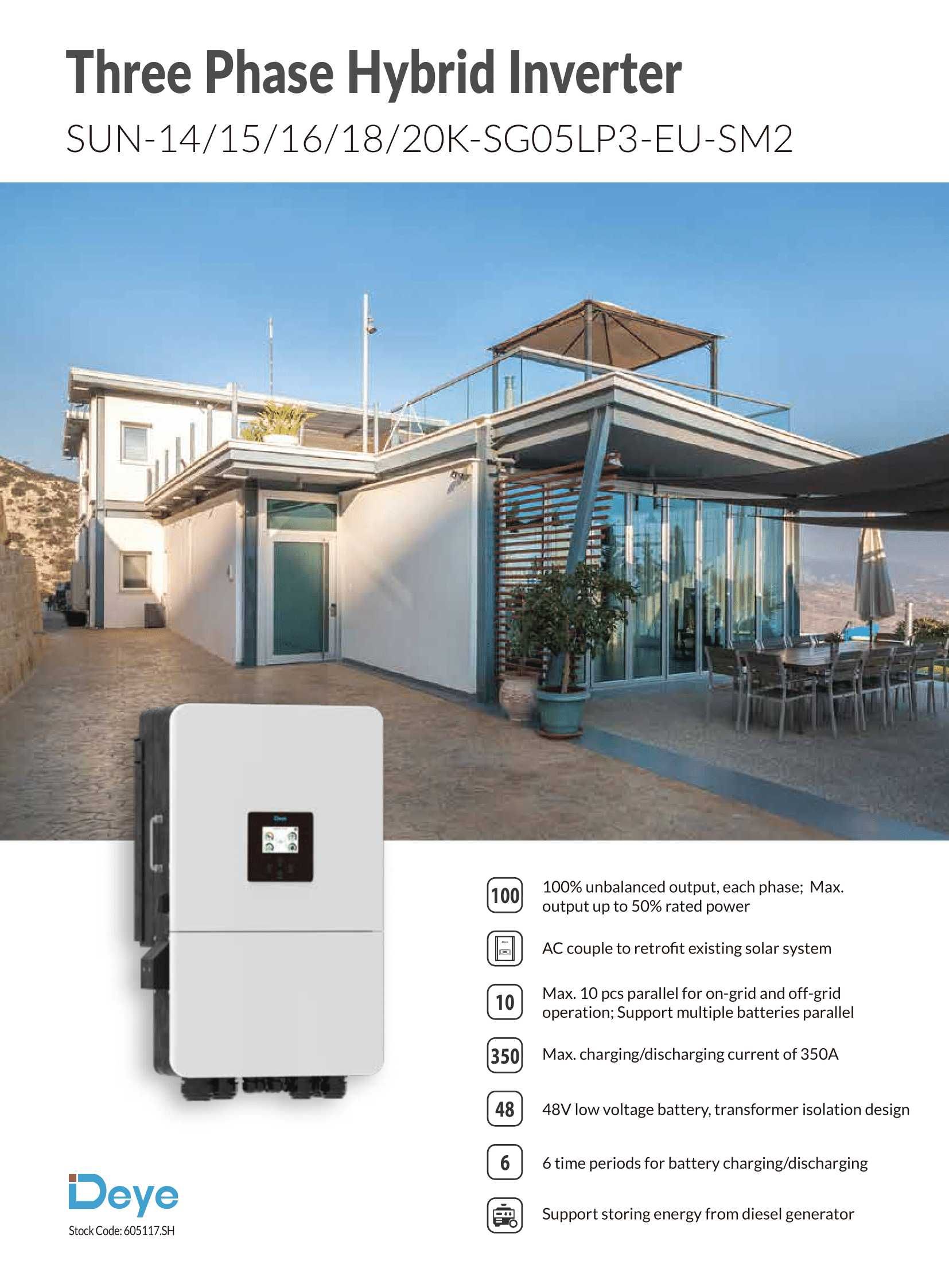 Трифазен нисковолтов хибриден инвертор Deye 15KW, SUN-15K-SG05LP3-EU