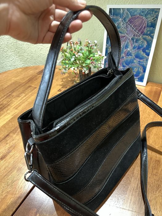 Сумка кожанная черная с замшей