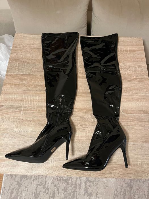 Червени и черни Лачени дълги ботуши 44н и 45номер