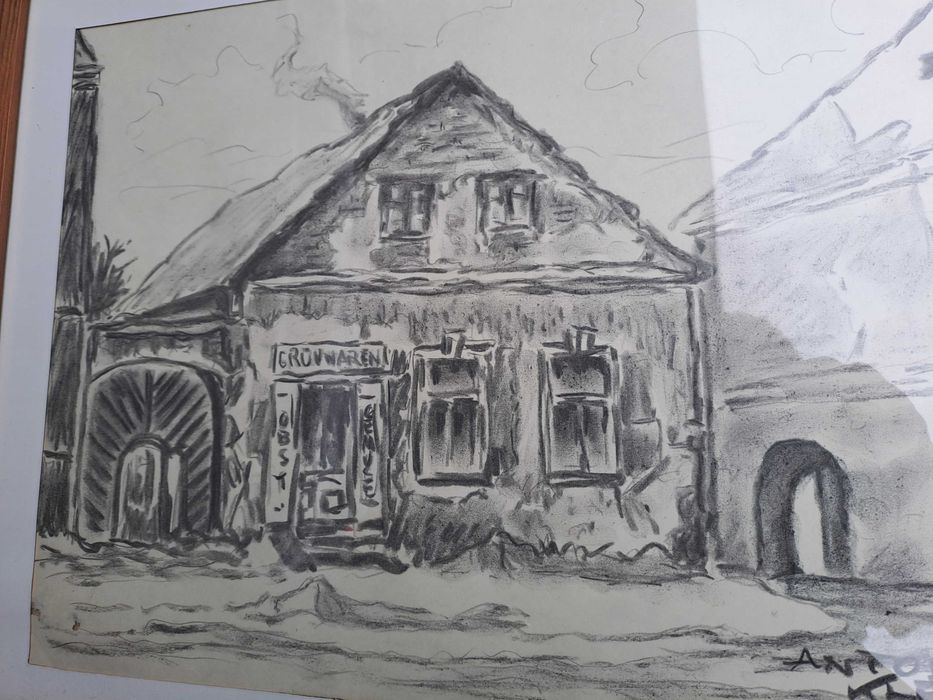tablou desen in carbune 38/51 cm semnat Anton Klecka 1980