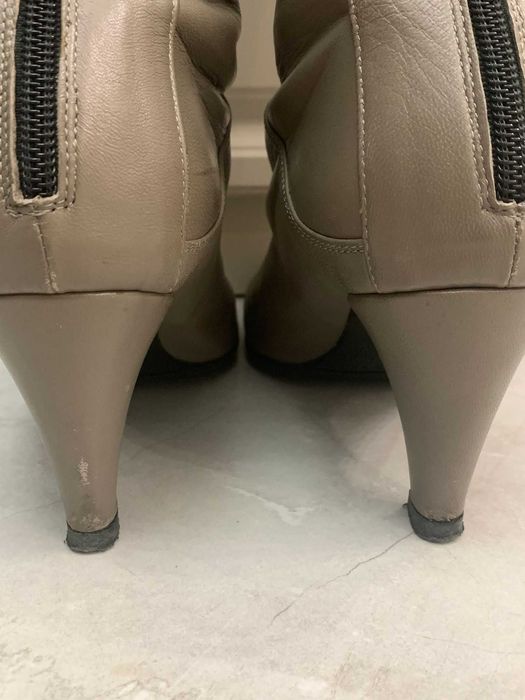 Cizme piele naturala, gri, pana la genunchi, masura 37