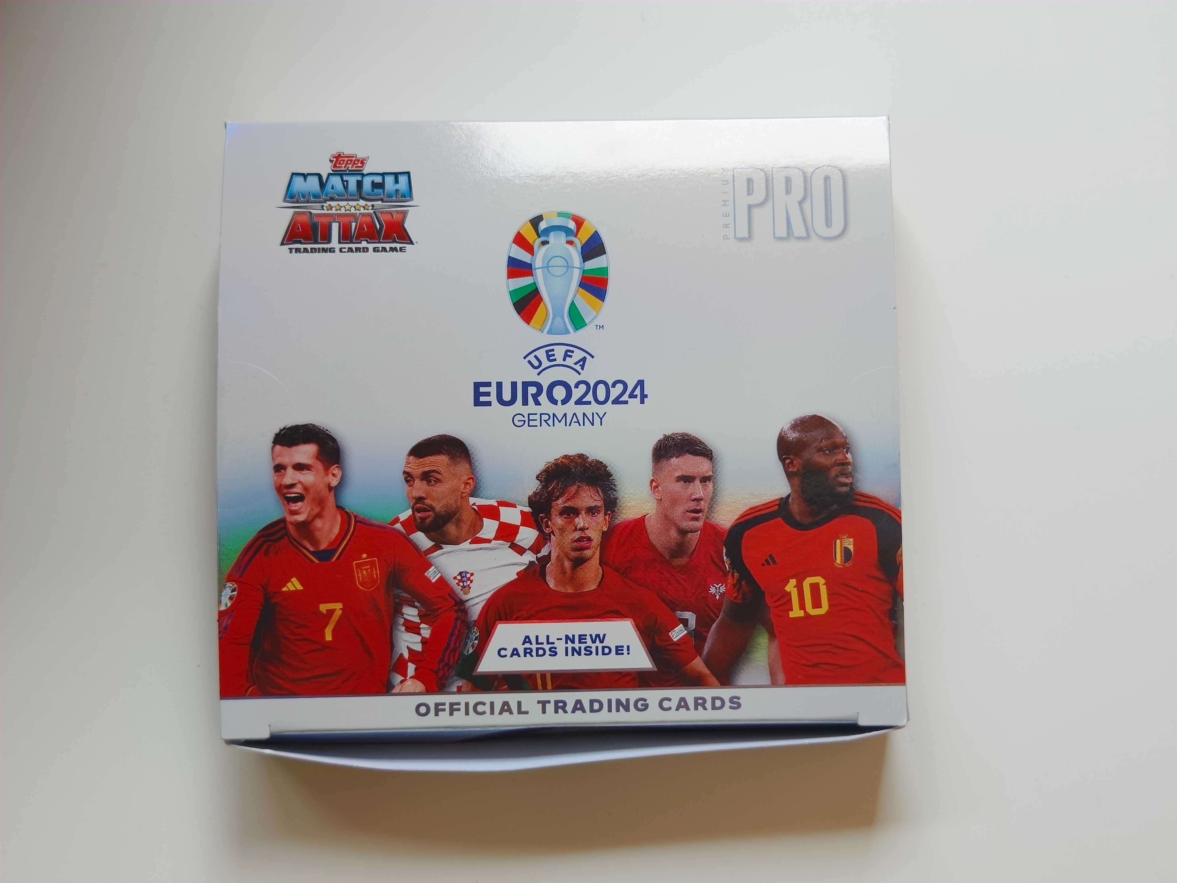 Кутия с 50 карти Topps Match Attax Euro 2024 Premium отворена