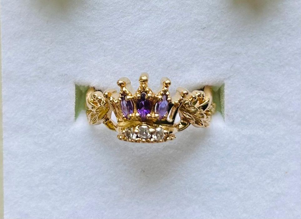 Inel din aur de 14K cu diamante și ametiste, designer