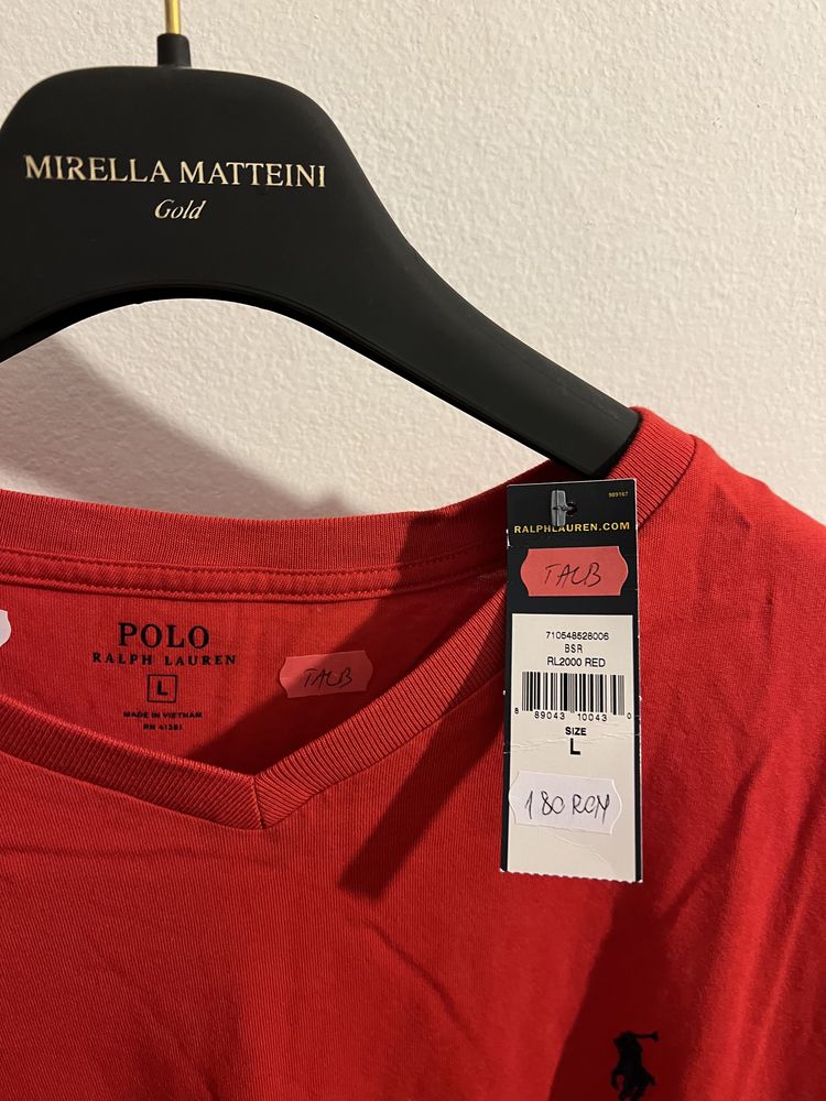 Tricou Ralph Lauren Rosu + Gri V neck