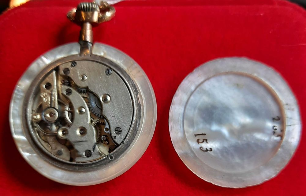 Vintage Swiss Open Face Mother of  Pearl pocket watch 1900
