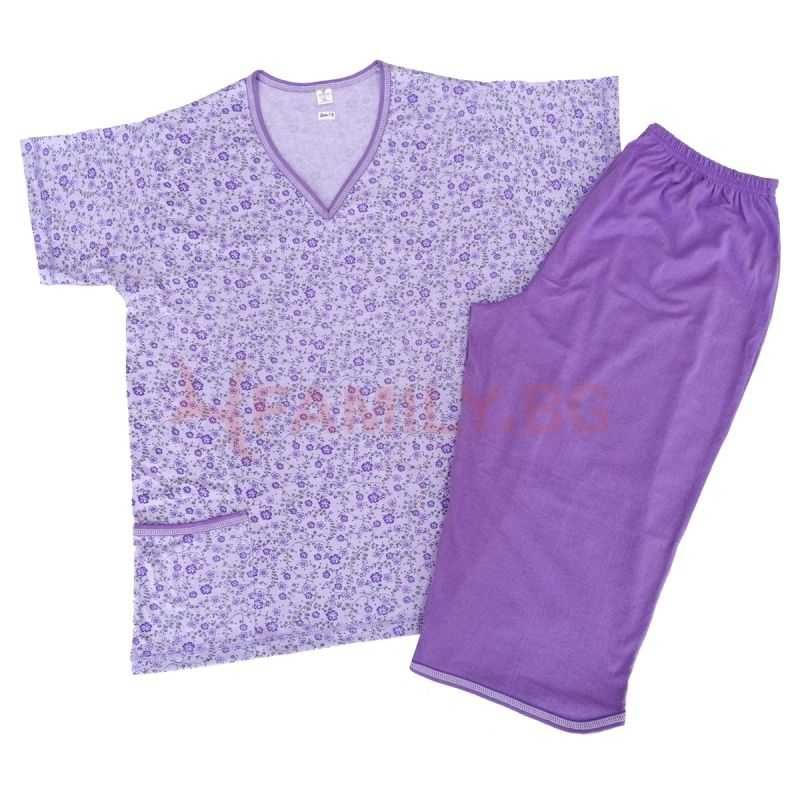 Дамски пижами къс ръкав и 7/8 панталон, размери до 5XL