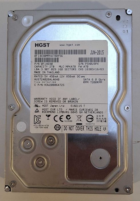 HGST Ultrastar HUS726020ALA610 2TB 6Gbps 7.2K RPM 512n Enterprise SATA