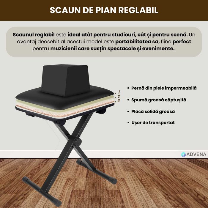 Scaun pian reglabil,  confortabil si durabil, piele naturala