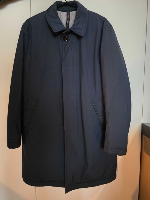 шлифер TOMBOLINI , размер 52, полиретан , цвят тъмно син , вътре сив