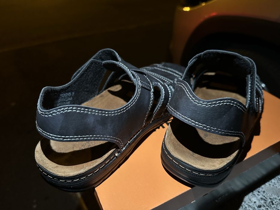 Sandale barbati noi, piele, nepurtate