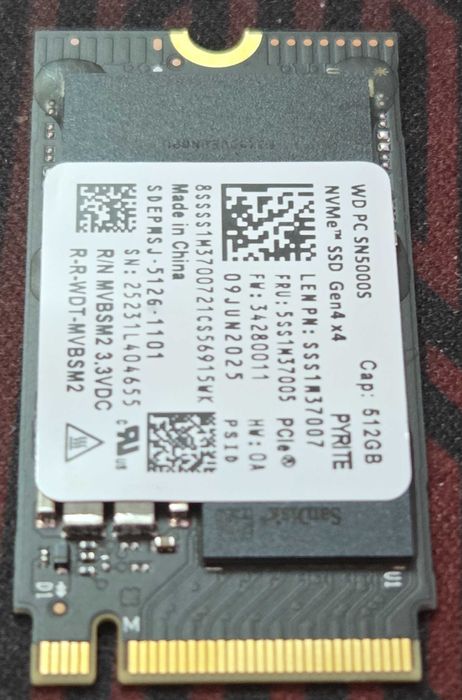 ССД: Western Digital SN5000S 512GB - M.2 NVME Gen 4 - 2242