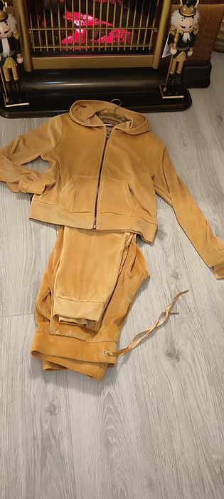 Trening gros din catifea fină, superb, 2 piese, galben auriu, S- M,